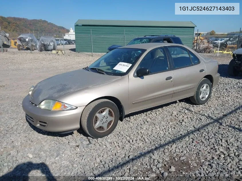 2002 Chevrolet Cavalier VIN: 1G1JC524627143403 Lot: 40638299