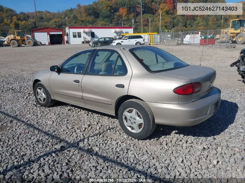 2002 Chevrolet Cavalier VIN: 1G1JC524627143403 Lot: 40638299