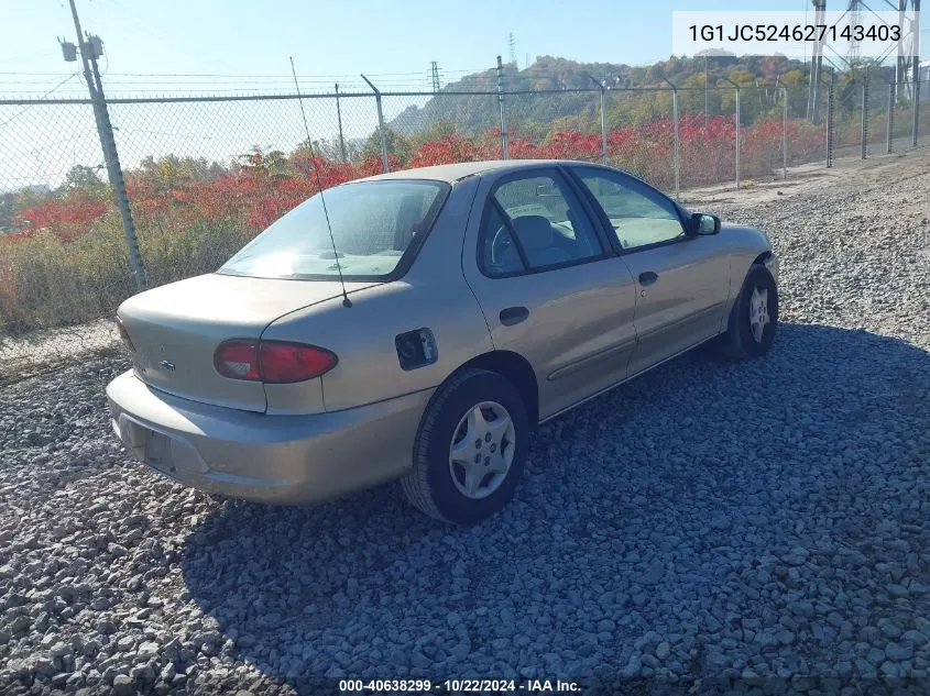 2002 Chevrolet Cavalier VIN: 1G1JC524627143403 Lot: 40638299