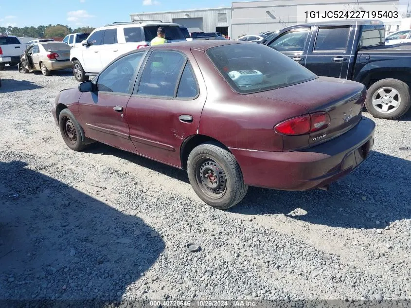 2002 Chevrolet Cavalier VIN: 1G1JC524227195403 Lot: 40720646