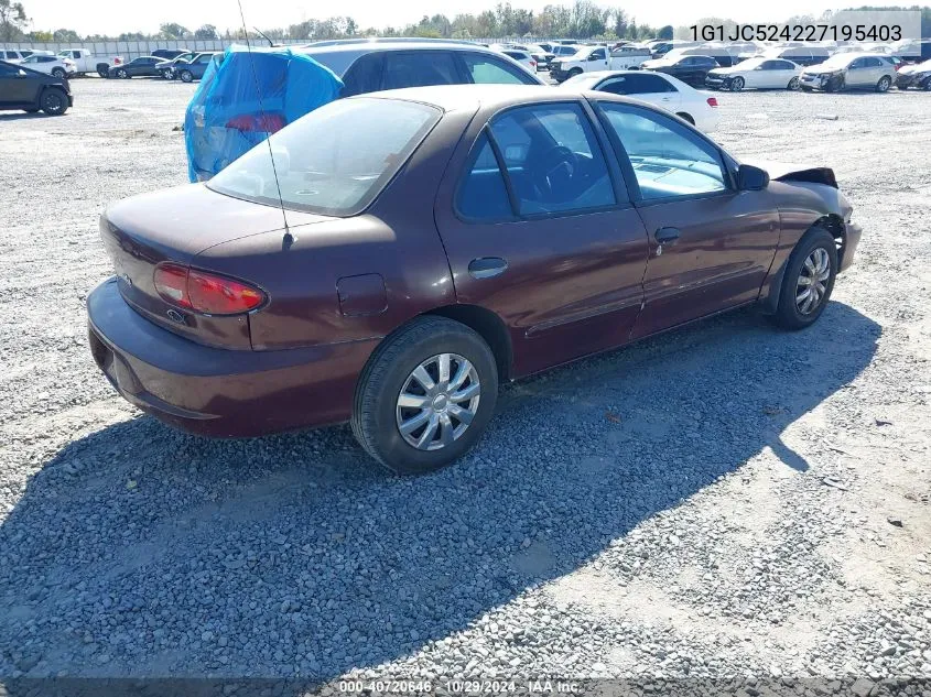 2002 Chevrolet Cavalier VIN: 1G1JC524227195403 Lot: 40720646