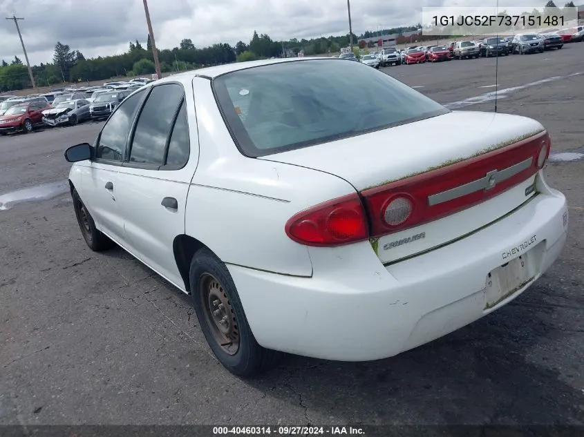 2003 Chevrolet Cavalier VIN: 1G1JC52F737151481 Lot: 40460314