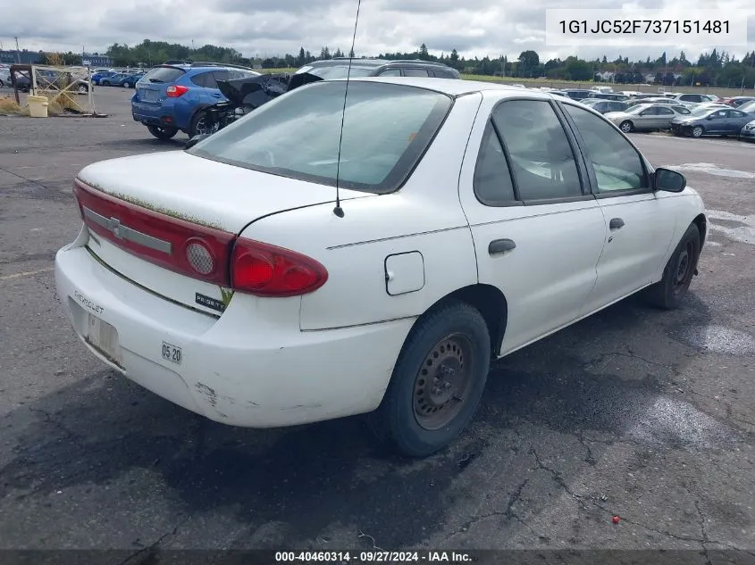 2003 Chevrolet Cavalier VIN: 1G1JC52F737151481 Lot: 40460314