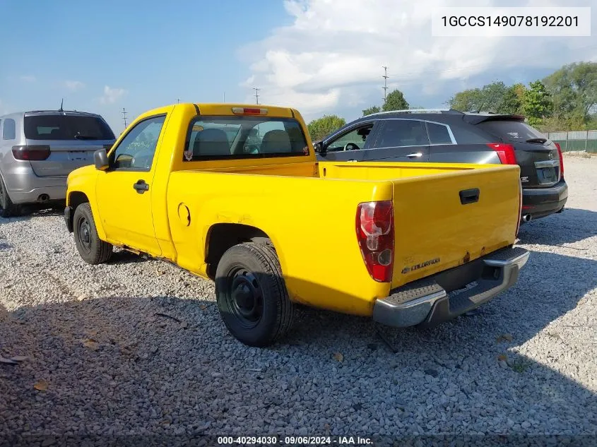 2007 Chevrolet Colorado Work Truck VIN: 1GCCS149078192201 Lot: 40294030