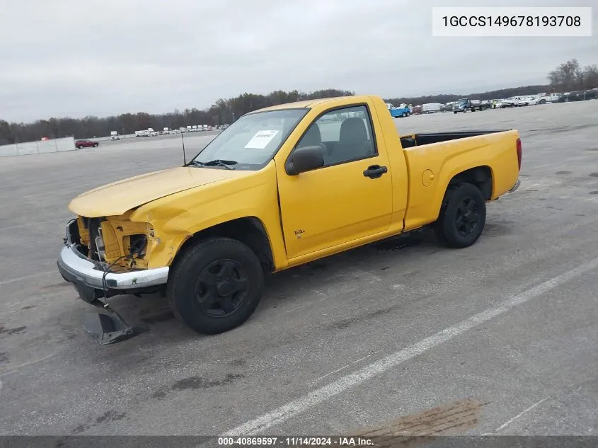 2007 Chevrolet Colorado Work Truck VIN: 1GCCS149678193708 Lot: 40869597