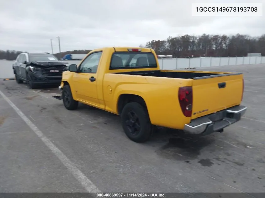 2007 Chevrolet Colorado Work Truck VIN: 1GCCS149678193708 Lot: 40869597