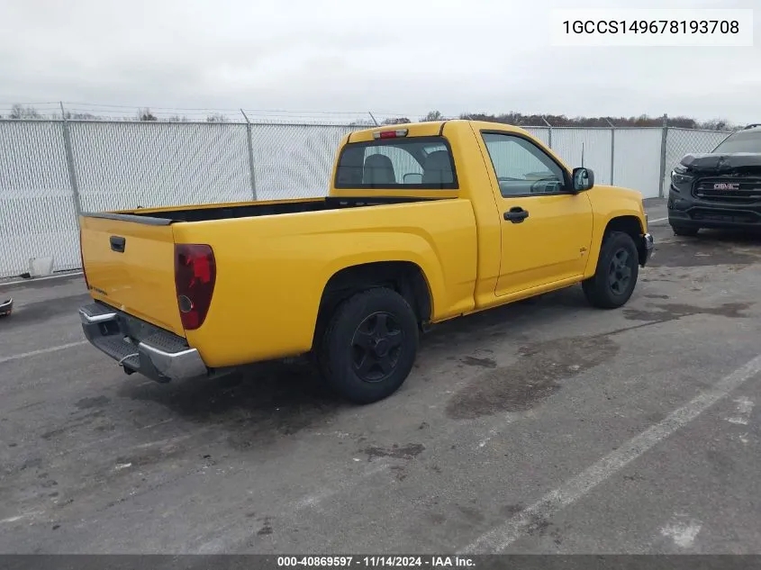 2007 Chevrolet Colorado Work Truck VIN: 1GCCS149678193708 Lot: 40869597