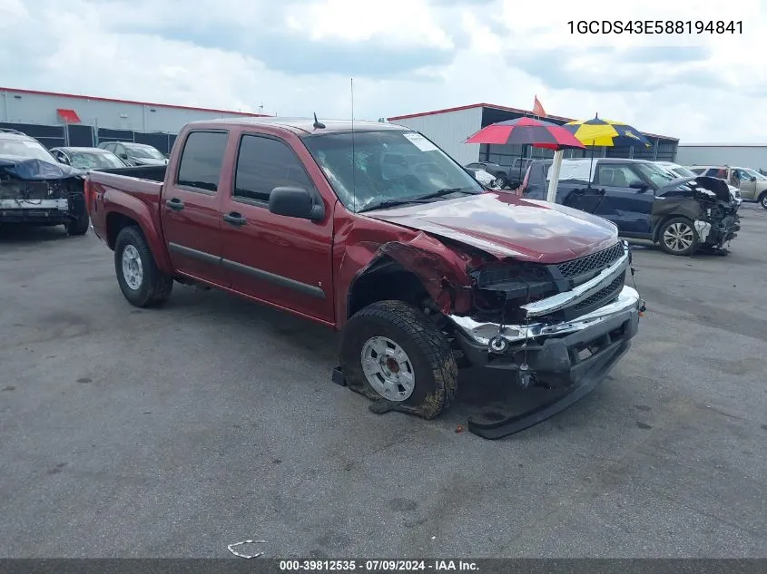 2008 Chevrolet Colorado Lt VIN: 1GCDS43E588194841 Lot: 39812535