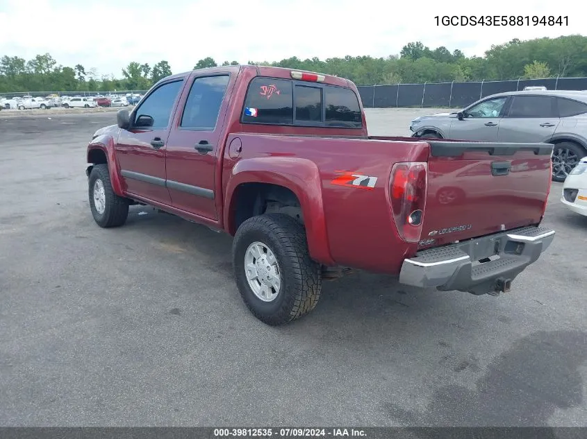 2008 Chevrolet Colorado Lt VIN: 1GCDS43E588194841 Lot: 39812535