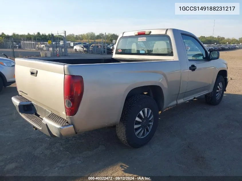 2008 Chevrolet Colorado Work Truck VIN: 1GCCS149188231217 Lot: 40322472