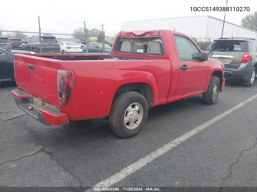 2008 Chevrolet Colorado Ls VIN: 1GCCS149388110270 Lot: 40920266