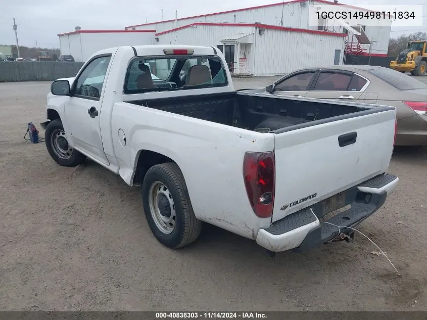 2009 Chevrolet Colorado Work Truck VIN: 1GCCS149498111834 Lot: 40838303