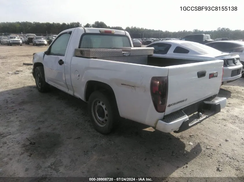 2012 Chevrolet Colorado Work Truck VIN: 1GCCSBF93C8155138 Lot: 39908720