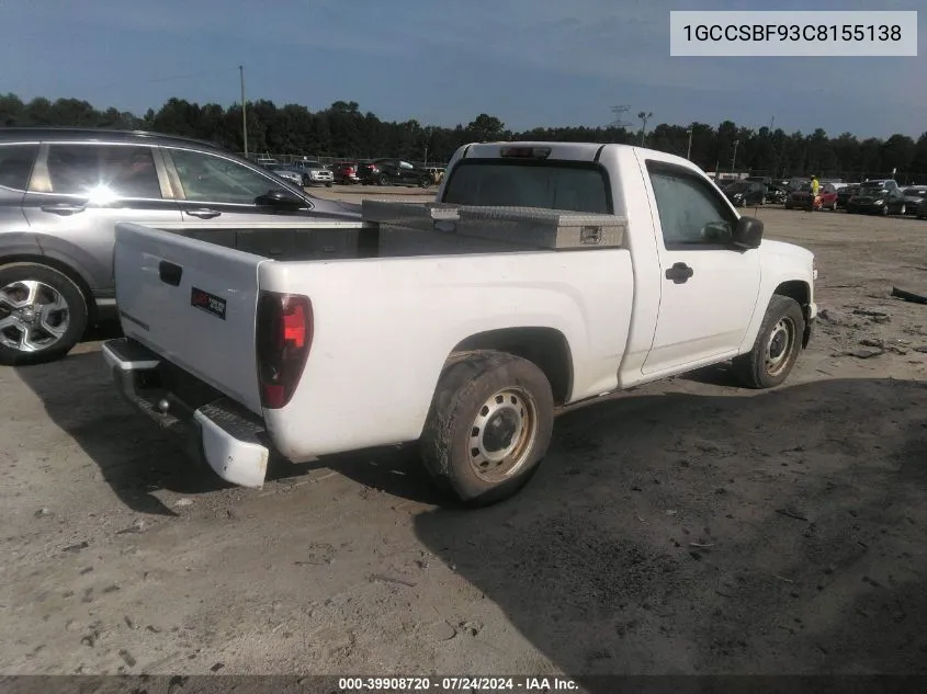 2012 Chevrolet Colorado Work Truck VIN: 1GCCSBF93C8155138 Lot: 39908720