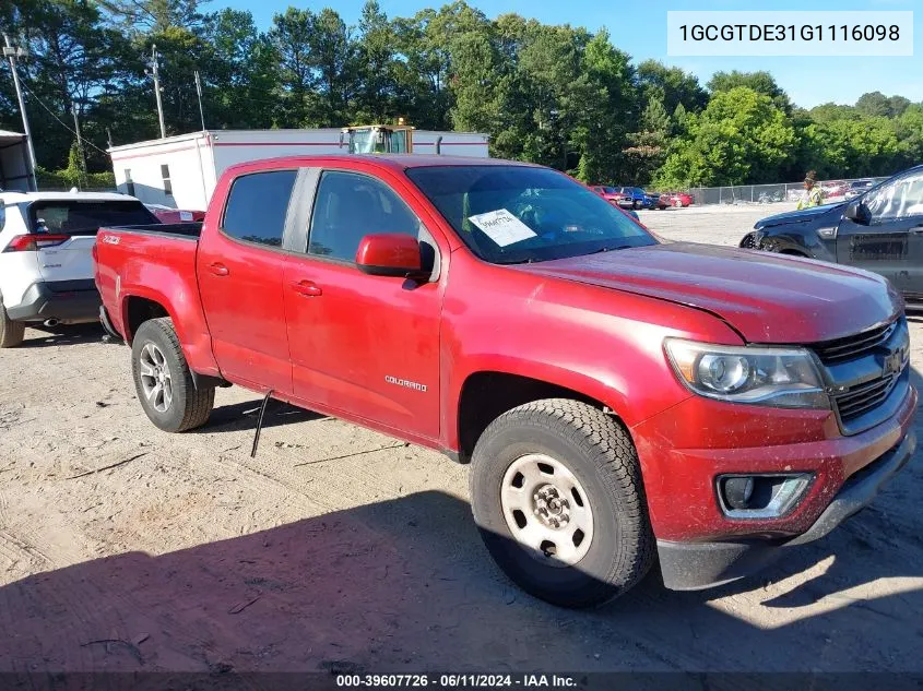 2016 Chevrolet Colorado Z71 VIN: 1GCGTDE31G1116098 Lot: 39607726