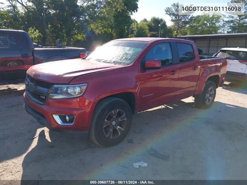 2016 Chevrolet Colorado Z71 VIN: 1GCGTDE31G1116098 Lot: 39607726