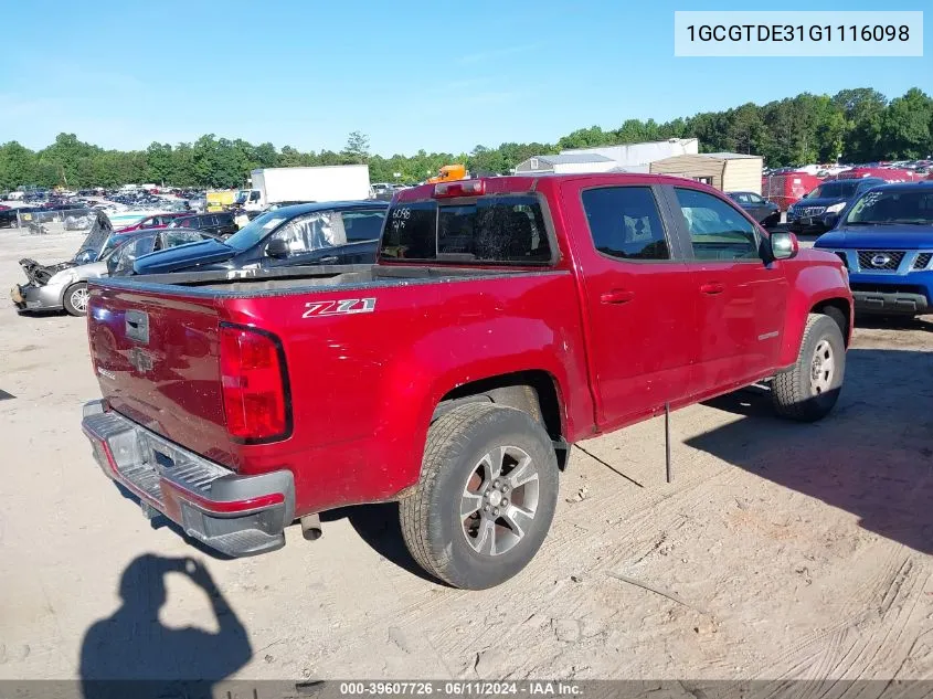 2016 Chevrolet Colorado Z71 VIN: 1GCGTDE31G1116098 Lot: 39607726