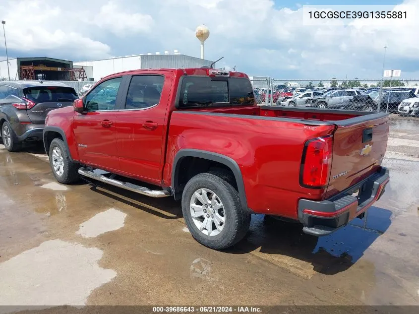 2016 Chevrolet Colorado Lt VIN: 1GCGSCE39G1355881 Lot: 39686643