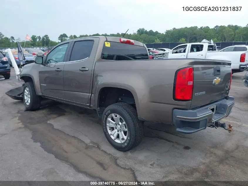 1GCGSCEA2G1231837 2016 Chevrolet Colorado Lt