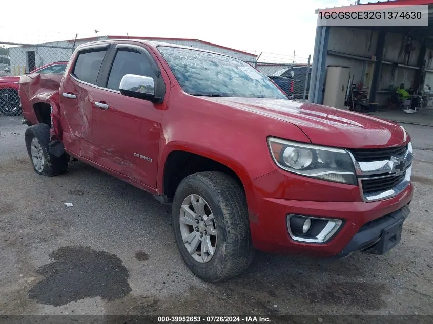 2016 Chevrolet Colorado Lt VIN: 1GCGSCE32G1374630 Lot: 39952653