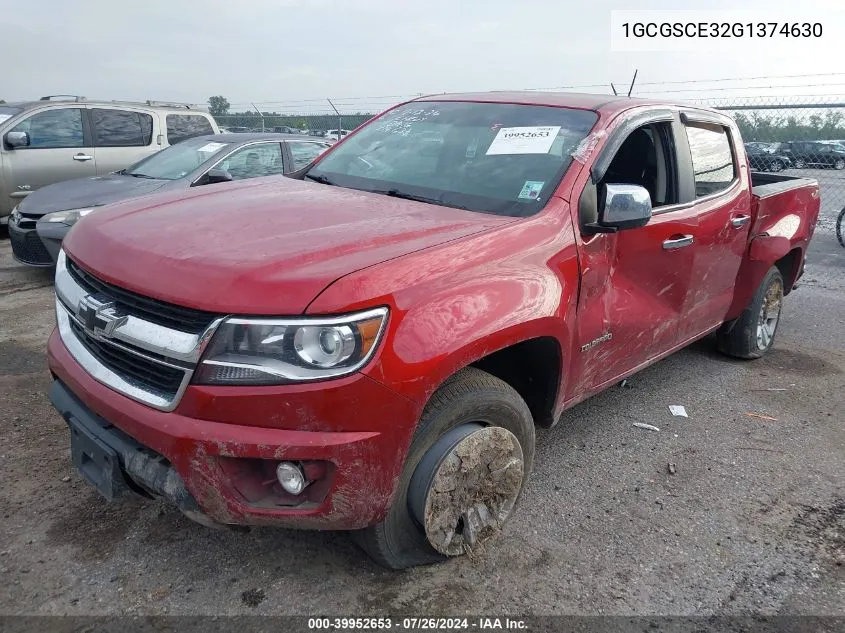 2016 Chevrolet Colorado Lt VIN: 1GCGSCE32G1374630 Lot: 39952653