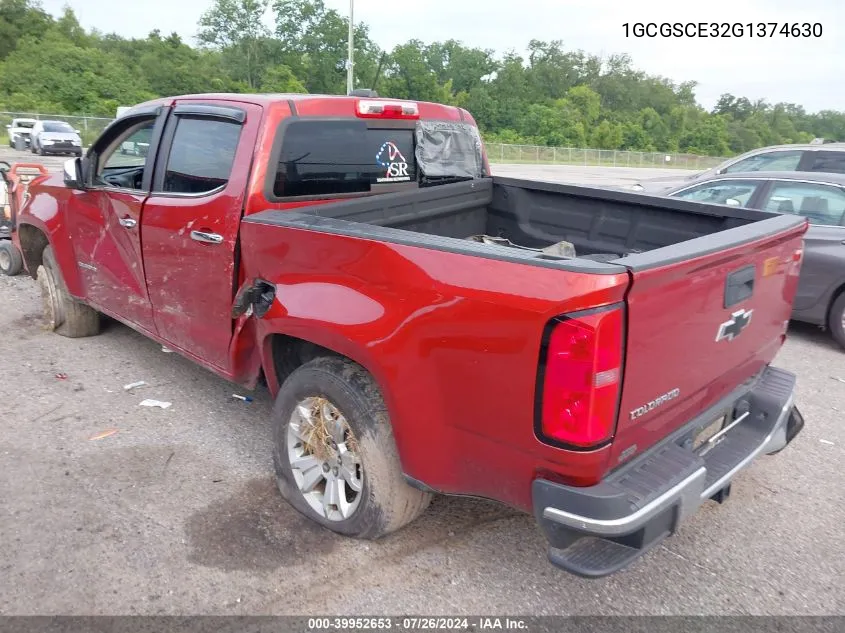 2016 Chevrolet Colorado Lt VIN: 1GCGSCE32G1374630 Lot: 39952653