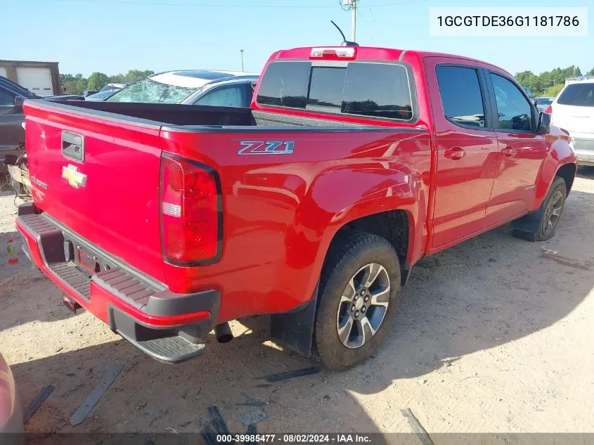 2016 Chevrolet Colorado Z71 VIN: 1GCGTDE36G1181786 Lot: 39985477