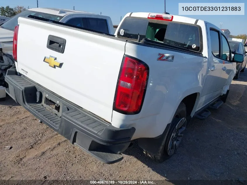 2016 Chevrolet Colorado Z71 VIN: 1GCGTDE33G1231883 Lot: 40670789