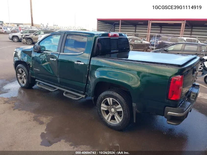 2016 Chevrolet Colorado Lt VIN: 1GCGSCE39G1114919 Lot: 40694743