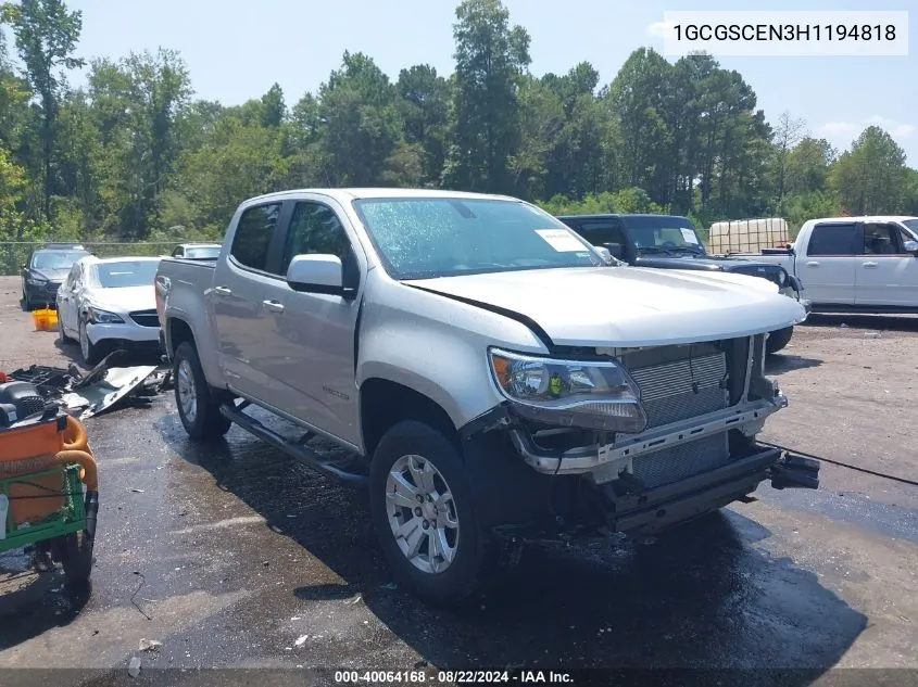 2017 Chevrolet Colorado Lt VIN: 1GCGSCEN3H1194818 Lot: 40064168