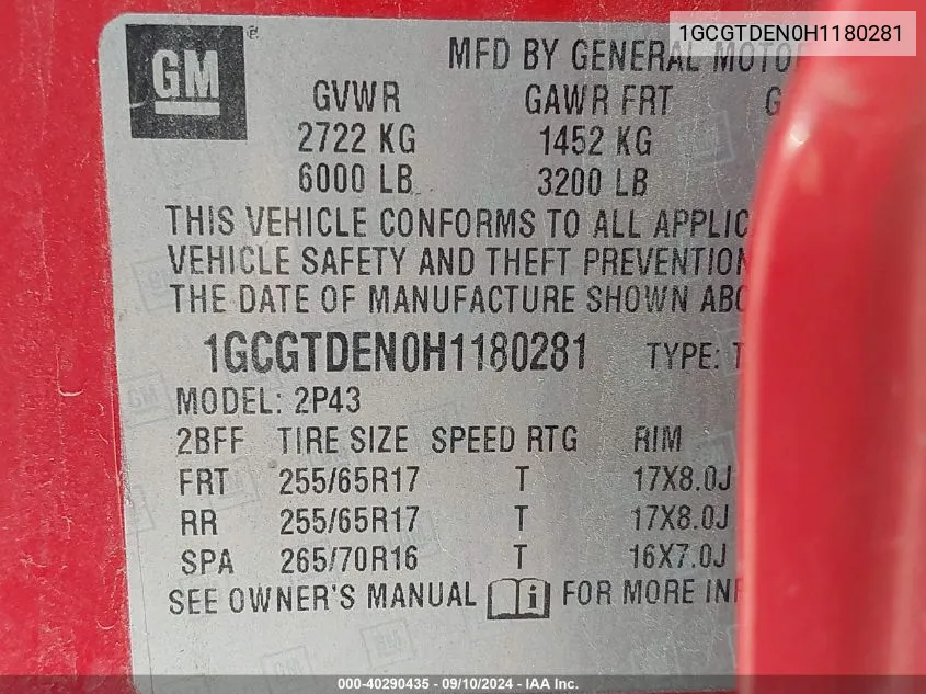 1GCGTDEN0H1180281 2017 Chevrolet Colorado Z71