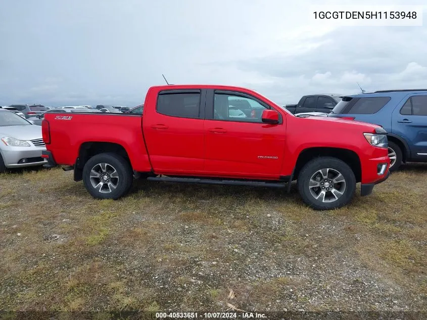 2017 Chevrolet Colorado Z71 VIN: 1GCGTDEN5H1153948 Lot: 40533651