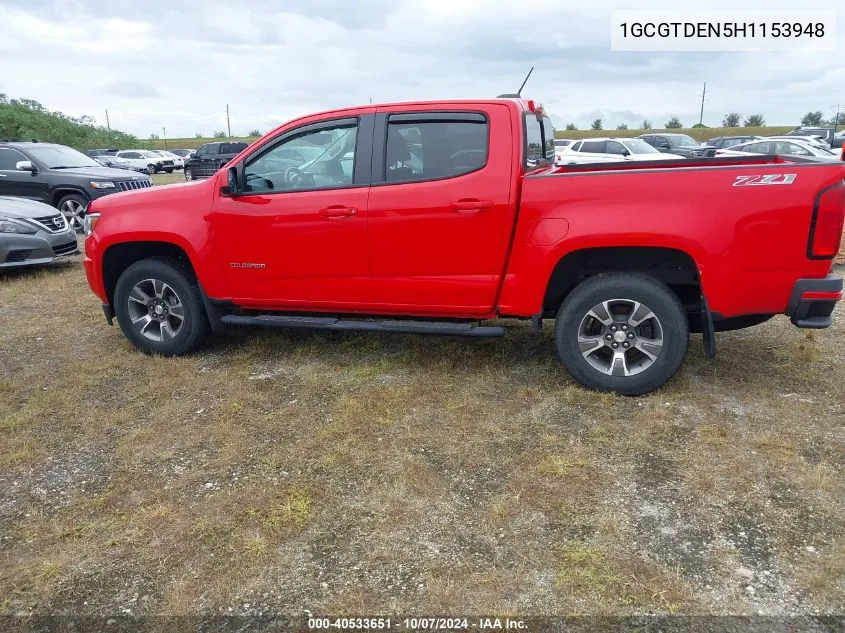 2017 Chevrolet Colorado Z71 VIN: 1GCGTDEN5H1153948 Lot: 40533651