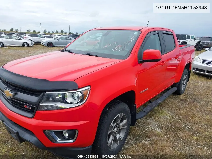 2017 Chevrolet Colorado Z71 VIN: 1GCGTDEN5H1153948 Lot: 40533651