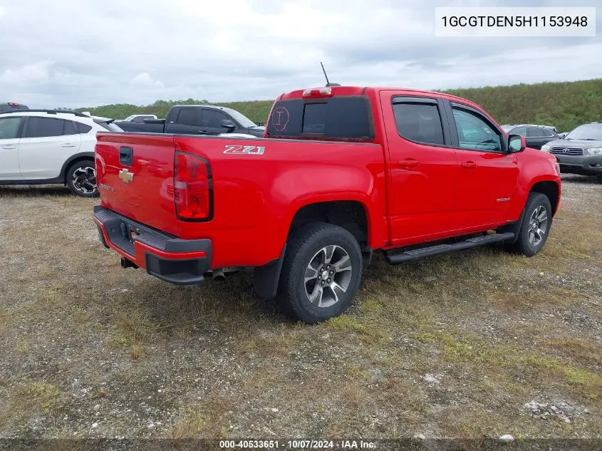 2017 Chevrolet Colorado Z71 VIN: 1GCGTDEN5H1153948 Lot: 40533651