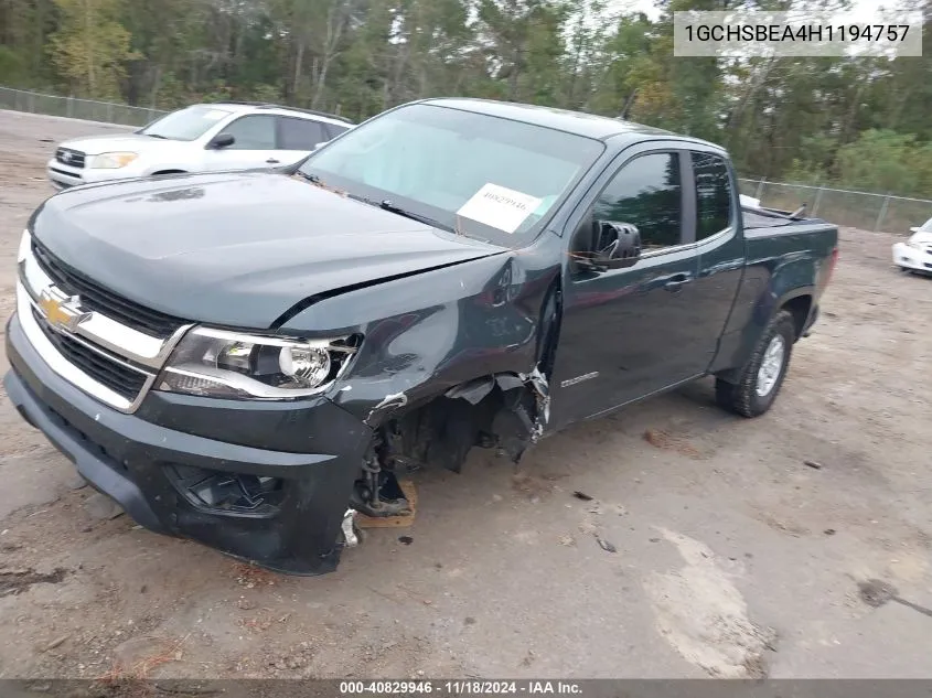 2017 Chevrolet Colorado Wt VIN: 1GCHSBEA4H1194757 Lot: 40829946