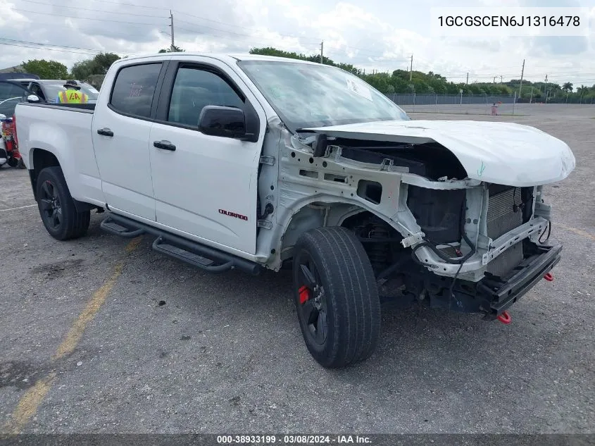 2018 Chevrolet Colorado Lt VIN: 1GCGSCEN6J1316478 Lot: 38933199