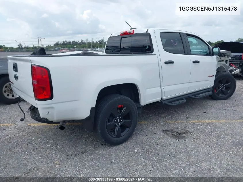 2018 Chevrolet Colorado Lt VIN: 1GCGSCEN6J1316478 Lot: 38933199