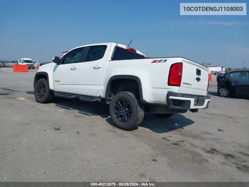 2018 Chevrolet Colorado Z71 VIN: 1GCGTDEN0J1108003 Lot: 40213079