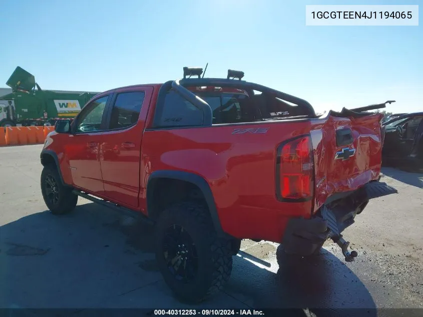 2018 Chevrolet Colorado Zr2 VIN: 1GCGTEEN4J1194065 Lot: 40312253