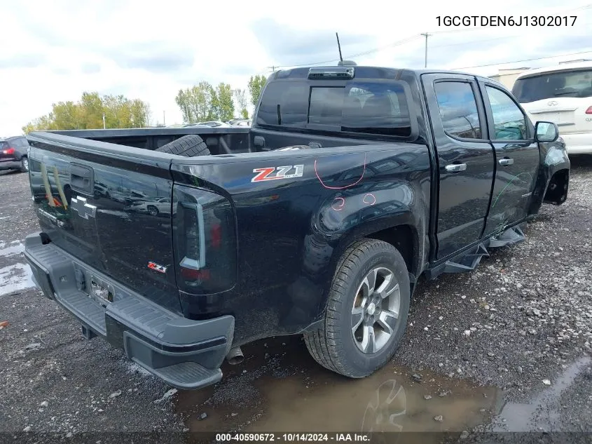 2018 Chevrolet Colorado Z71 VIN: 1GCGTDEN6J1302017 Lot: 40590672