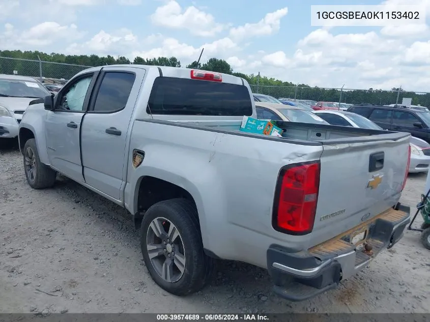 2019 Chevrolet Colorado Wt VIN: 1GCGSBEA0K1153402 Lot: 39574689