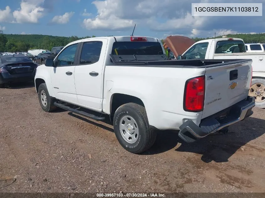 2019 Chevrolet Colorado Wt VIN: 1GCGSBEN7K1103812 Lot: 39957103