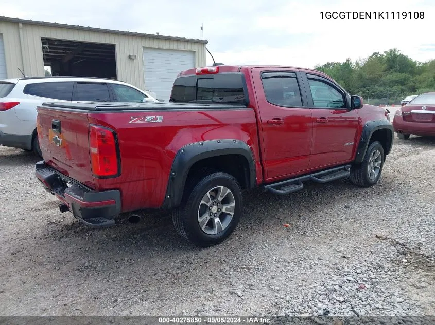 2019 Chevrolet Colorado Z71 VIN: 1GCGTDEN1K1119108 Lot: 40275850