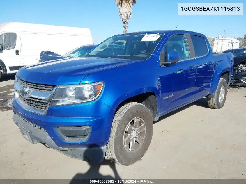 2019 Chevrolet Colorado Wt VIN: 1GCGSBEA7K1115813 Lot: 40637085