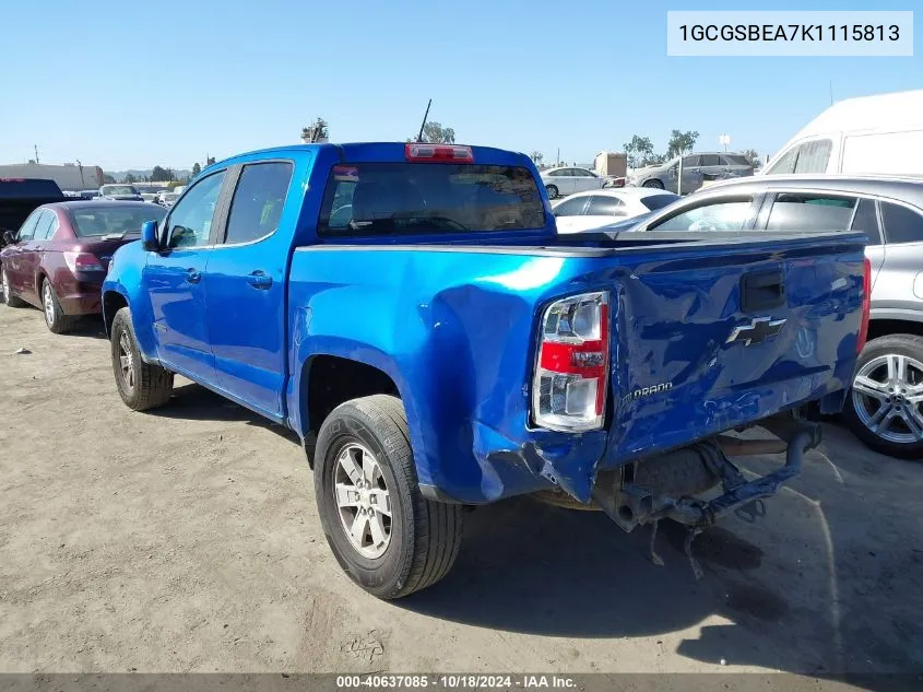 2019 Chevrolet Colorado Wt VIN: 1GCGSBEA7K1115813 Lot: 40637085