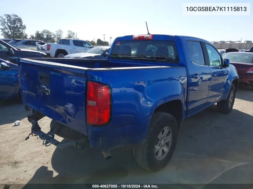 2019 Chevrolet Colorado Wt VIN: 1GCGSBEA7K1115813 Lot: 40637085