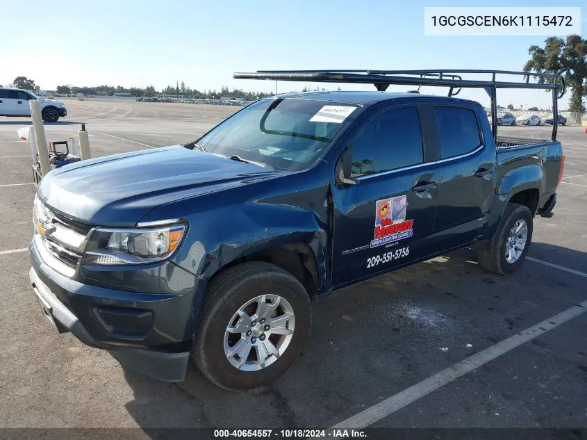 2019 Chevrolet Colorado Lt VIN: 1GCGSCEN6K1115472 Lot: 40654557