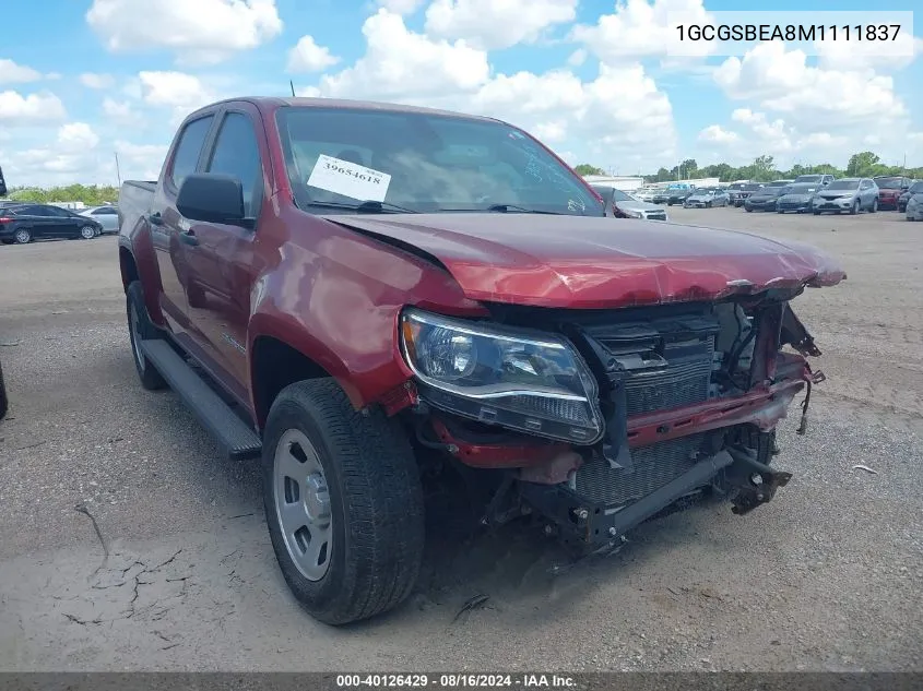 2021 Chevrolet Colorado 2Wd Short Box Wt VIN: 1GCGSBEA8M1111837 Lot: 40126429