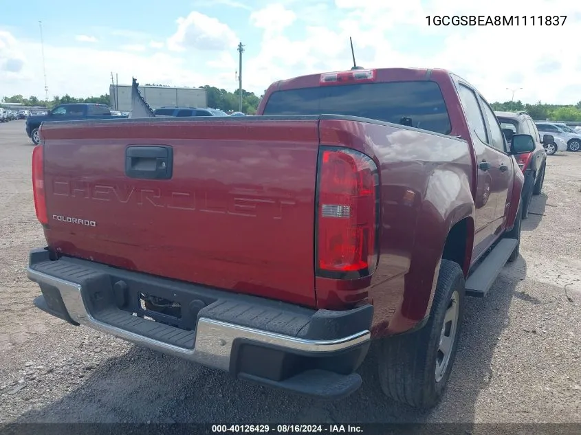 1GCGSBEA8M1111837 2021 Chevrolet Colorado 2Wd Short Box Wt